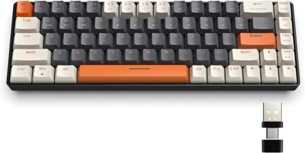 YINDIAO Teclado Mecânico para Jogos K68 60% Sem Fio, Bluetooth 5.0/2.4 GHz, Receptor USB-C 2 em 1, Troca a Quente, Layout Compacto EUA de 68 Teclas, Economia de Energia, Interruptor Azul