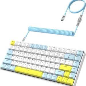 YINDIAO Teclado para jogos K84 75% mecânico, teclado compacto com layout TKL de 84 teclas, troca a quente, retroiluminação de 18 LEDs, anti-fantasma, com cabo USB-C enrolado profissional, ergonômico,