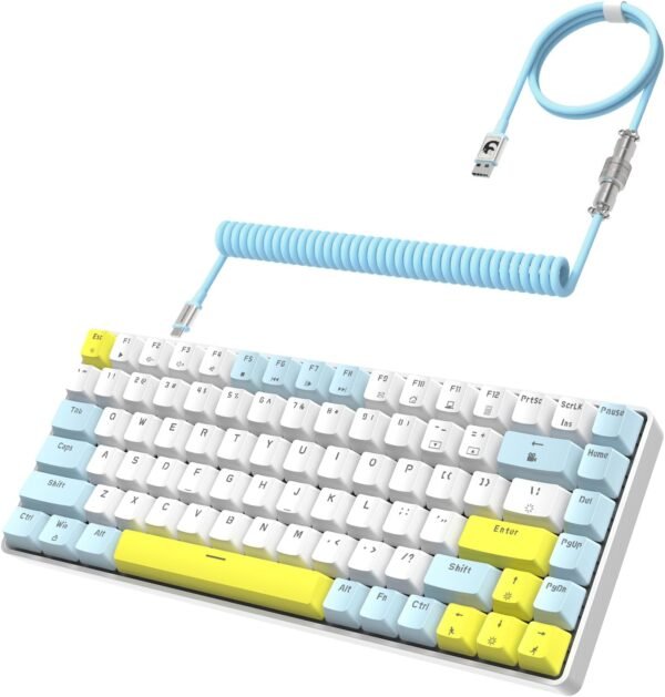 YINDIAO Teclado para jogos K84 75% mecânico, teclado compacto com layout TKL de 84 teclas, troca a quente, retroiluminação de 18 LEDs, anti-fantasma, com cabo USB-C enrolado profissional, ergonômico,