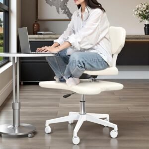 YUKSAL Cadeira de escritório com pernas cruzadas com rodas, mesa de meditação em casa, yoga TDAH ergonômica com suporte lombar e banco de altura ajustável