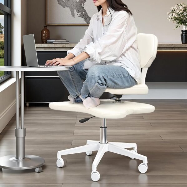 YUKSAL Cadeira de escritório com pernas cruzadas com rodas, mesa de meditação em casa, yoga TDAH ergonômica com suporte lombar e banco de altura ajustável