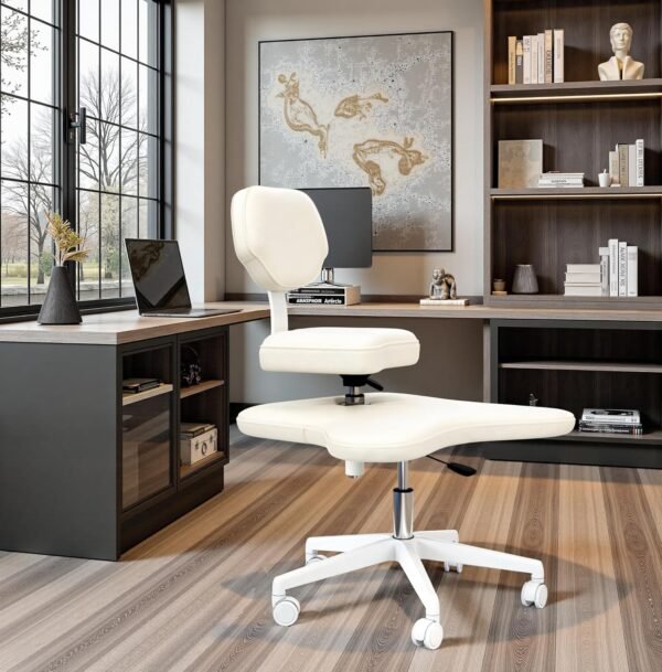 YUKSAL Cadeira de escritório com pernas cruzadas com rodas, mesa de meditação em casa, yoga TDAH ergonômica com suporte lombar e banco de altura ajustável - Imagem 2