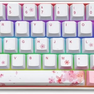 ZMX Teclado mecânico rosa cerejeira, 60% compacto, troca a quente, OUTEMU, teclado USB-C com fio, 61 teclas, mini teclado ergonômico com sublimação de tinta PBT (interruptor preto)