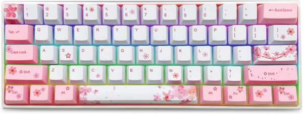 ZMX Teclado mecânico rosa cerejeira, 60% compacto, troca a quente, OUTEMU, teclado USB-C com fio, 61 teclas, mini teclado ergonômico com sublimação de tinta PBT (interruptor preto)