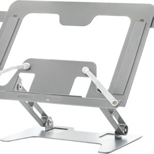 Zyners Suporte de metal ajustável para leitura, portátil e dobrável, de aço carbono, com almofada de silicone antiderrapante para livros, telefone, laptop, iPad, notebook (prata)