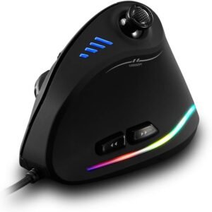 zelotes Mouse ergonômico para jogos com joystick, 10.000 DPI (6 níveis ajustáveis), 11 botões programáveis, iluminação RGB, mouse vertical com fio óptico USB para escritório/jogos/laptop/PC (preto)