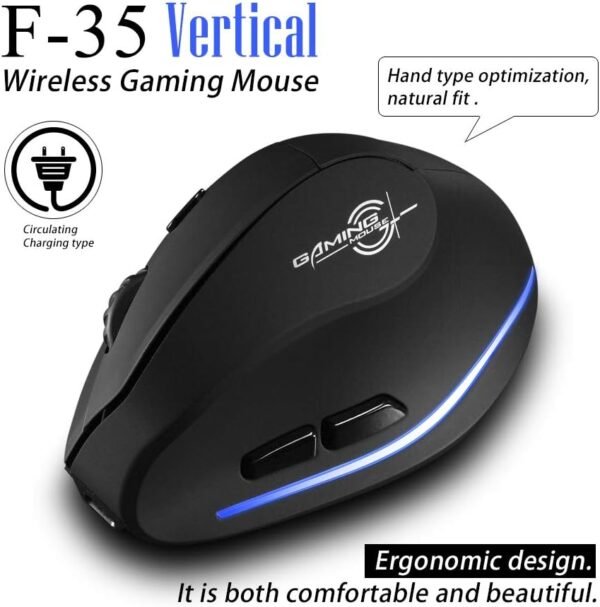 zelotes Mouse sem fio recarregável para laptop, mouse ergonômico vertical de 2400 DPI para PC, Mac - Imagem 2