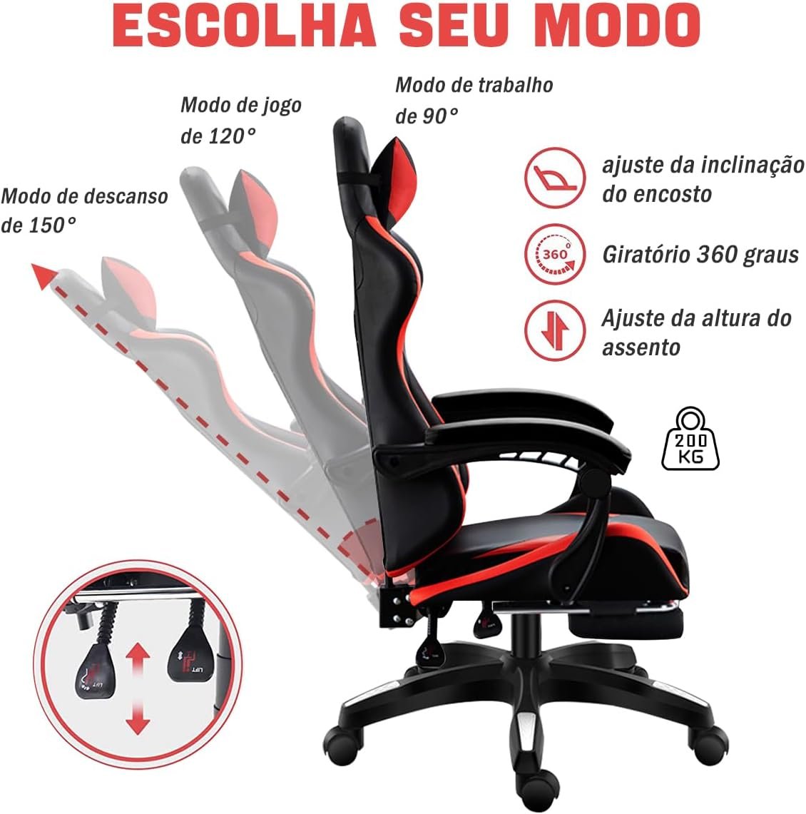Belle&Zen Cadeira Gamer Ergonomica Vermelha com Design Ergonômico, Giro de 360 Graus, Material Premium, Adequada para Trabalho, Estudo e Jogos - Imagem 3