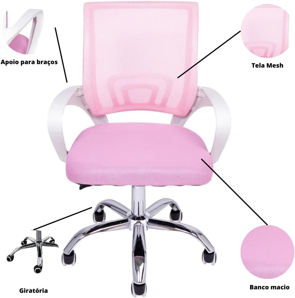 Cadeira de Escritório Begonia Tela Mesh Ergonômica Rosa - Imagem 3