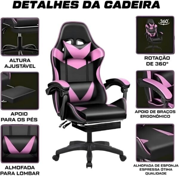 Cadeira Escritório Gamer Ergonômica Reclinável Confortável Com Rodinha E Apoio Para Os Pés(Verde) - Imagem 6