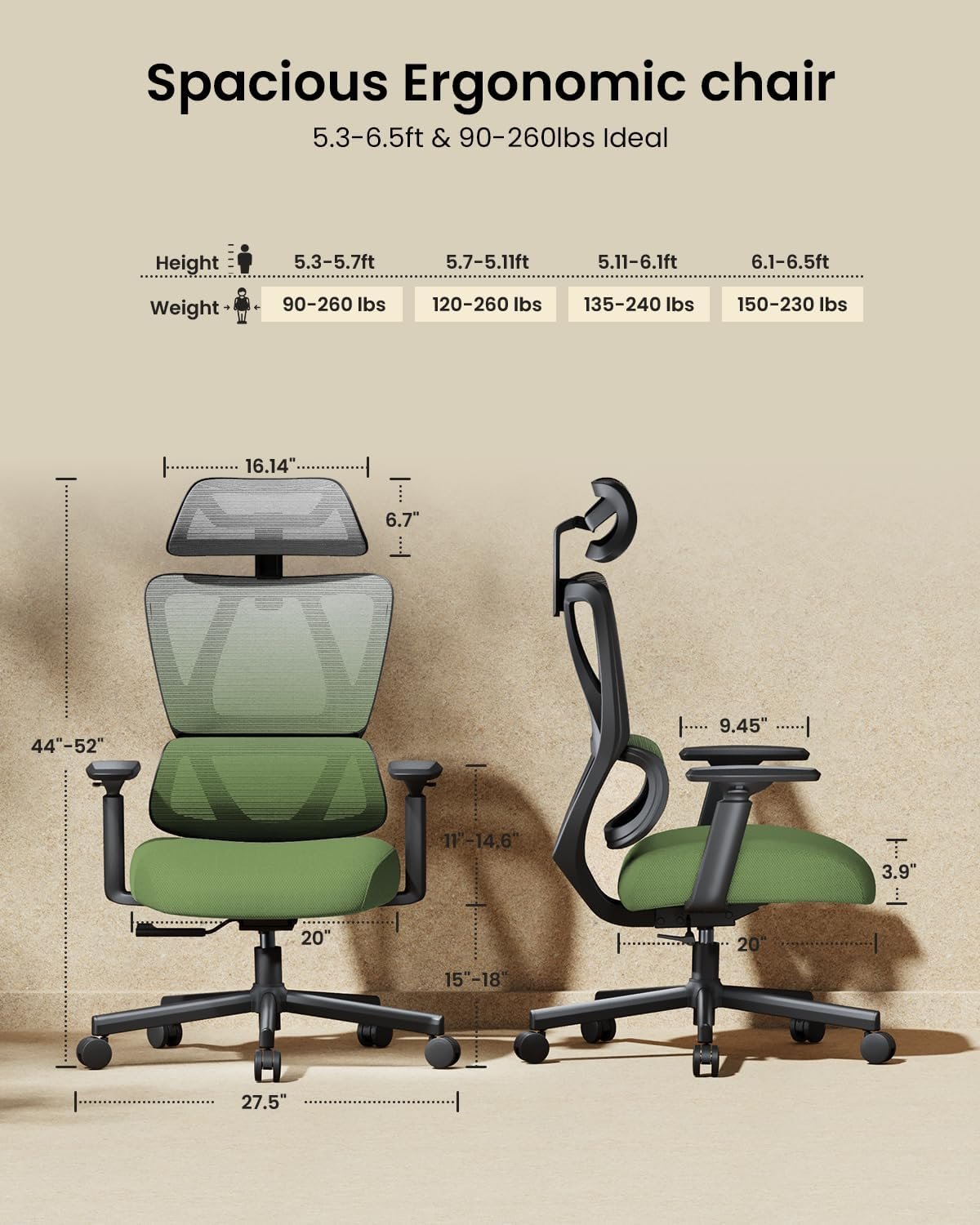ProtoArc Cadeira de escritório ergonômica - verde - Imagem 2