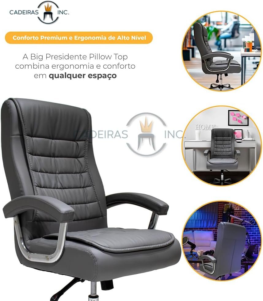 Cadeira De Escritório Presidente Com Regulagem Altura Ergonômica Confortável Monique Big Executiva Com 42 Molas Ensacadas Giratória Cinza - Imagem 3