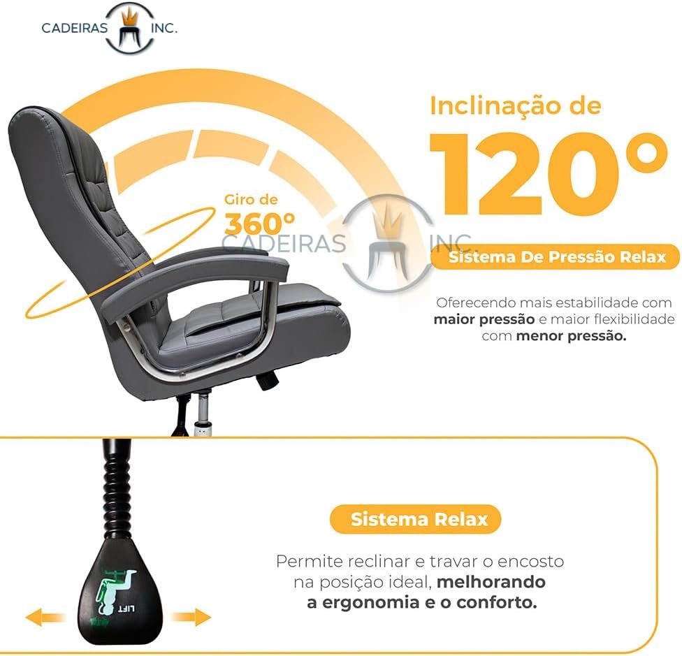 Cadeira De Escritório Presidente Com Regulagem Altura Ergonômica Confortável Monique Big Executiva Com 42 Molas Ensacadas Giratória Cinza - Imagem 4