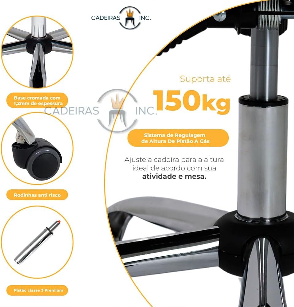 Cadeira De Escritório Presidente Com Regulagem Altura Ergonômica Confortável Monique Big Executiva Com 42 Molas Ensacadas Giratória Cinza - Imagem 6