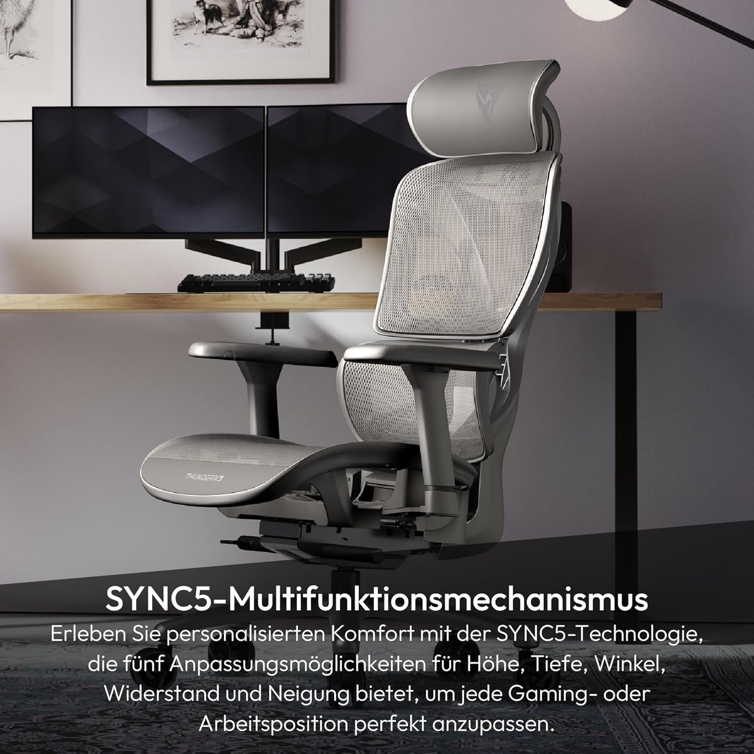 Cadeira Ergonômica XTC Mesh Cinza ThunderX3 - Imagem 2