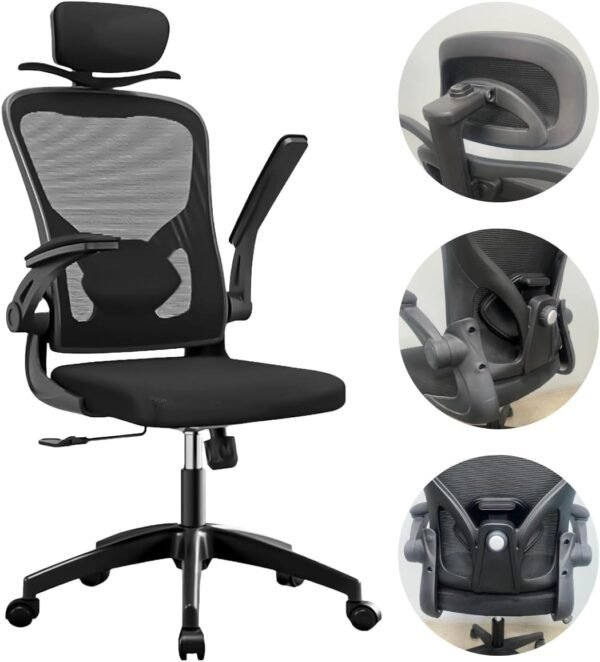 U-STAR Cadeira de Escritório Presidente Ergonômica Cabide Mesh Respirável Ajuste Lombar Preta - Imagem 4