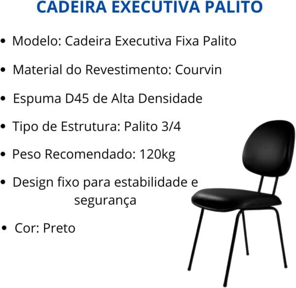 Cadeira Executiva Fixa Courvin Preto com Pé Palito – Conforto, Estilo e Durabilidade para Escritório Escritex - Imagem 4