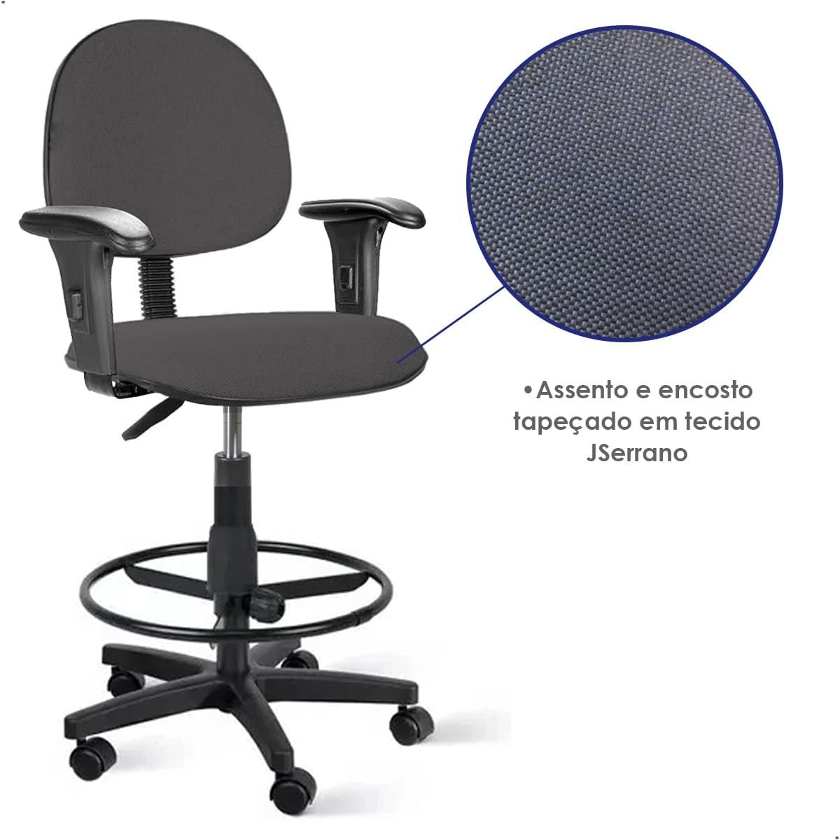 Cadeira de Escritório Caixa Alta Executiva Cinza com Rodízio, Braço e Aro – Confortável, Ergonômica e Moderna - Imagem 7