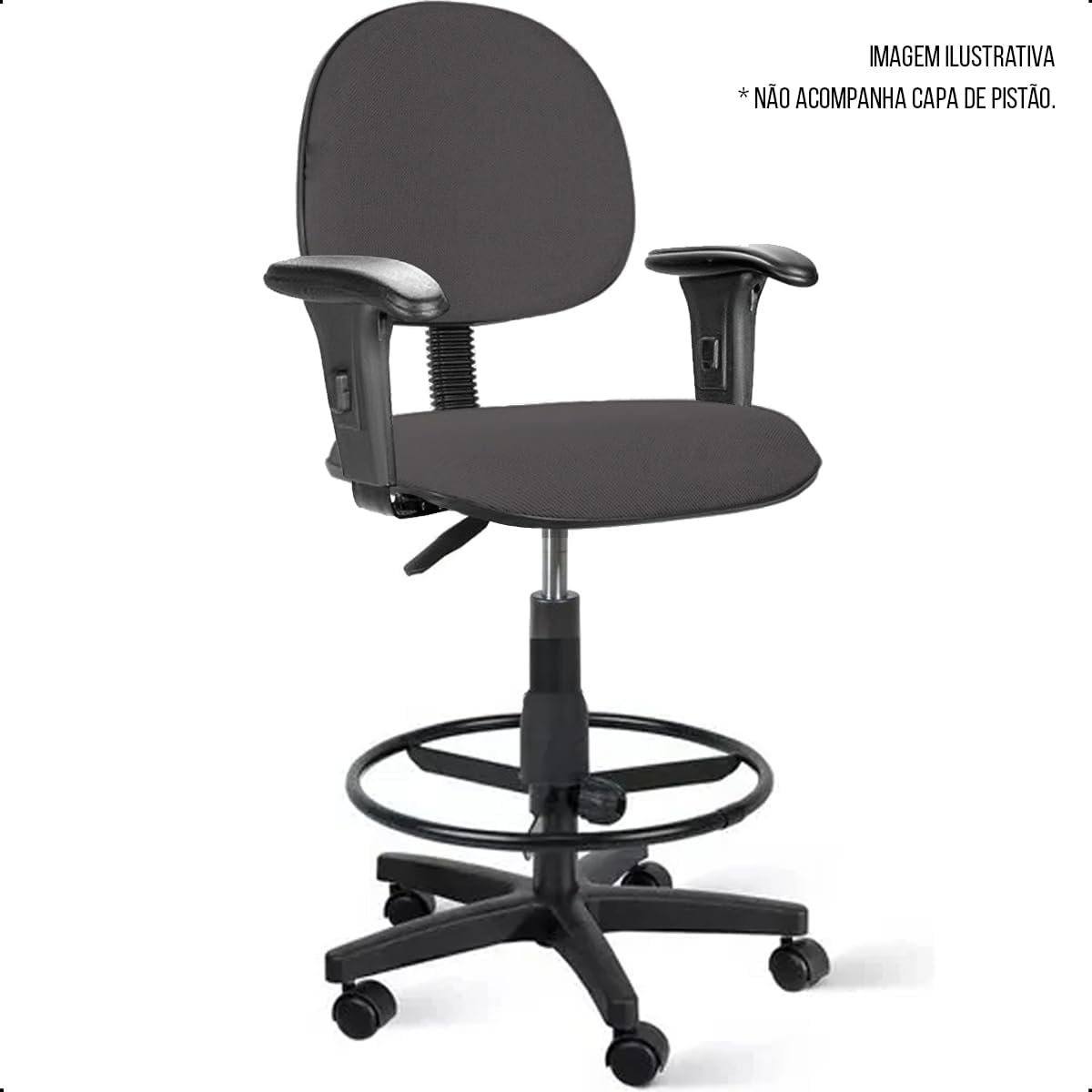 Cadeira de Escritório Caixa Alta Executiva Cinza com Rodízio, Braço e Aro – Confortável, Ergonômica e Moderna - Imagem 9