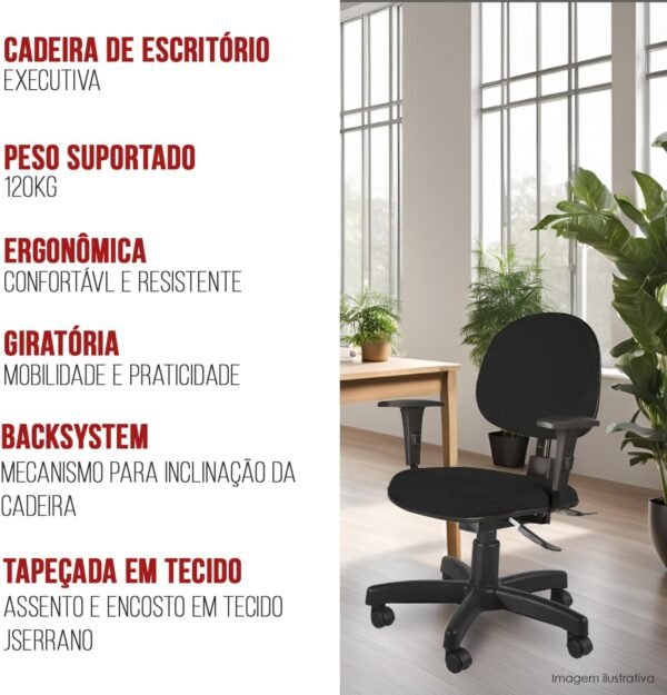 Cadeira Executiva com Backsystem e Braço – Ergonômica, com Ajuste de Altura, Inclinação e Apoio de Braços - Escritex - Imagem 4