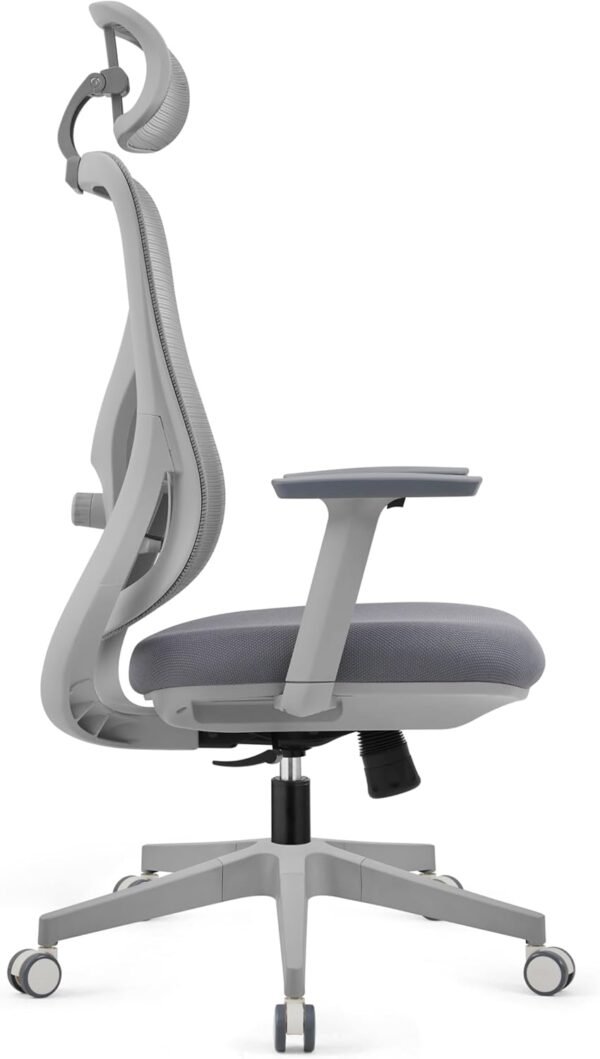 Cadeira de escritório com encosto de cabeça, encosto de malha ergonômica, encosto de cabeça ajustável 2D, apoios de braço 3D, suporte lombar ajustável, almofada de assento grossa (cinza) - Imagem 4
