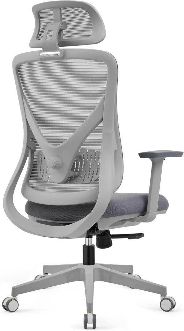 Cadeira de escritório com encosto de cabeça, encosto de malha ergonômica, encosto de cabeça ajustável 2D, apoios de braço 3D, suporte lombar ajustável, almofada de assento grossa (cinza) - Imagem 5