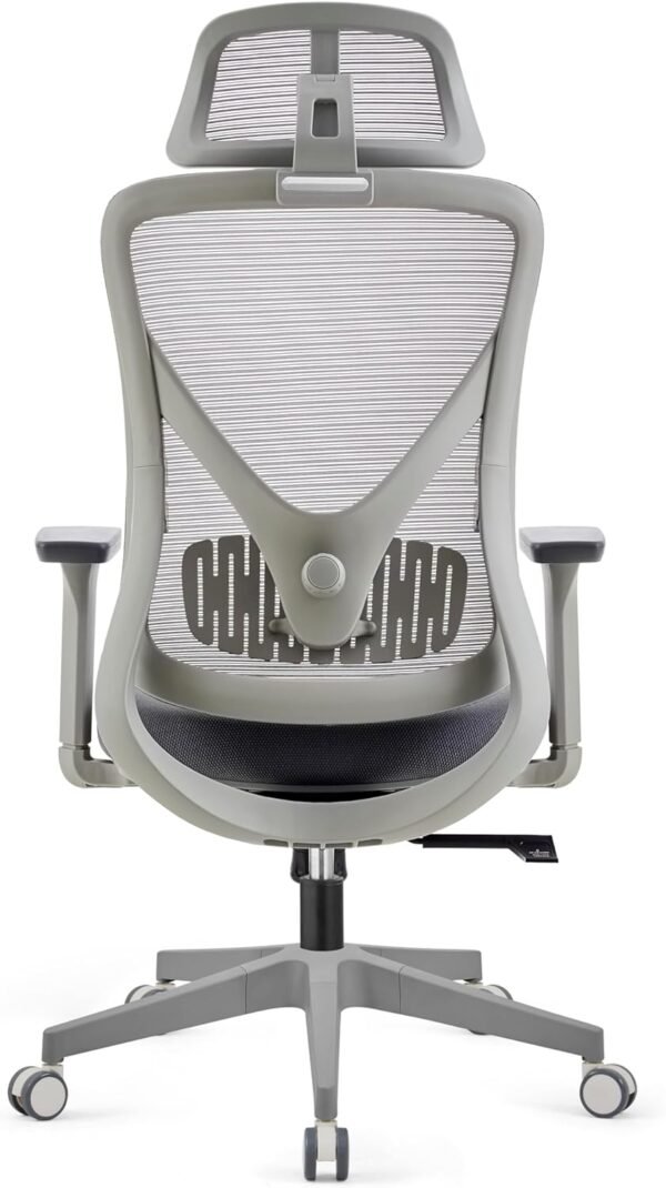 Cadeira de escritório com encosto de cabeça, encosto de malha ergonômica, encosto de cabeça ajustável 2D, apoios de braço 3D, suporte lombar ajustável, almofada de assento grossa (cinza) - Imagem 6