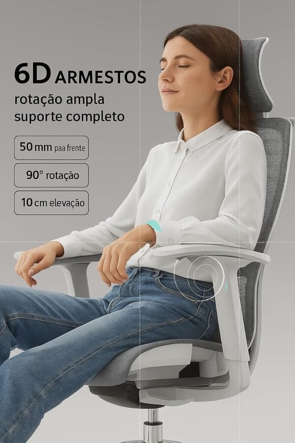 Cadeira Escritório Ergonomica DT3 com revestimento Mesh DT3 Vintex-F™, apoio de cabeça 3D,braços 5D,Estrutura em Alumínio+Nylon,suporta até 160kg (preto) - Imagem 3
