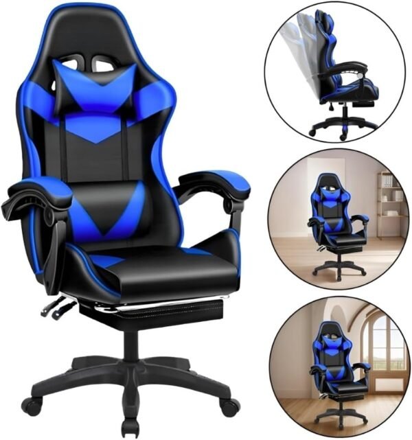 Cadeira Escritório Gamer Ergonômica Reclinável Confortável Com Rodinha E Apoio Para Os Pés(Rosa) - Imagem 4