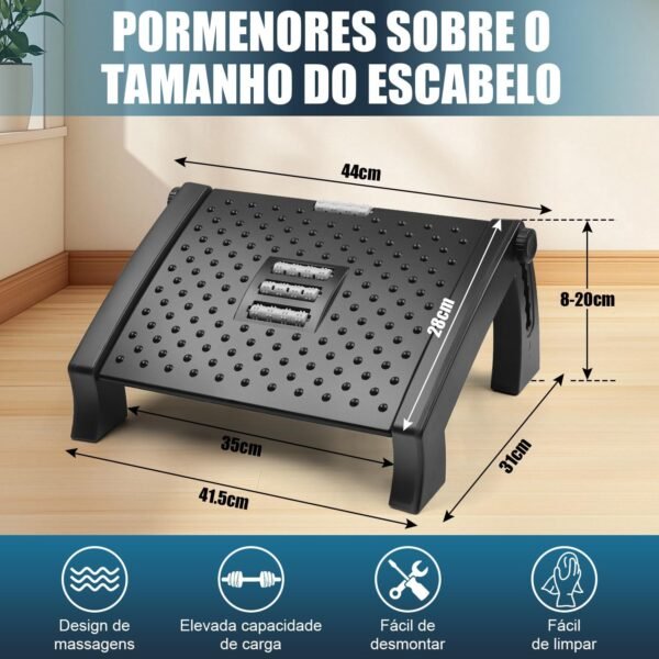 Apoiador de Pé, Pés Ajustável Massageador, Apoio Ergonômico para Os Pés, Descanso para Pés, Suporte Pé, Suporte para Pes, Suporte Ajustável Descanso, Apoio para Pés Embaixo da Mesa - Imagem 3