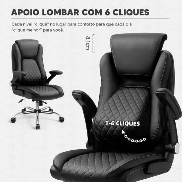 Cadeira Escritório Presidente Premium Preta – Design Ergonômico com Apoio de Cabeça e Suporte Lombar Ajustável – Ajuste de Altura e Inclinação – Base Cromada Reforçada – Yamasoro - Imagem 3