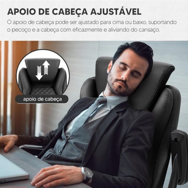 Cadeira Escritório Presidente Premium Preta – Design Ergonômico com Apoio de Cabeça e Suporte Lombar Ajustável – Ajuste de Altura e Inclinação – Base Cromada Reforçada – Yamasoro - Imagem 5