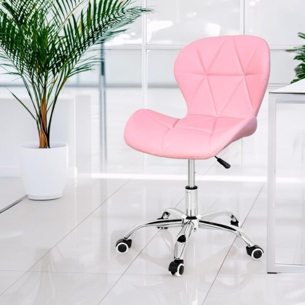Cadeira Escritório Com Rodas Slim Vegas Base Giratória Estofada Rosa Quartzo