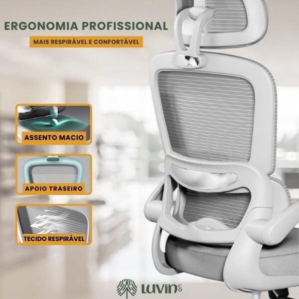 Cadeira Ergonômica G500 para Escritório – Suporte Lombar Independente, Malha Respirável, Encosto de Cabeça Ajustável e Conforto Prolongado - Imagem 3