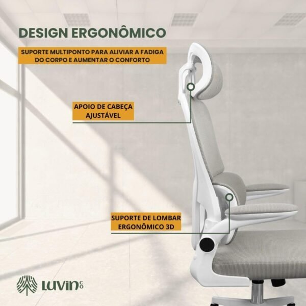 Cadeira Ergonômica G500 para Escritório – Suporte Lombar Independente, Malha Respirável, Encosto de Cabeça Ajustável e Conforto Prolongado - Imagem 7