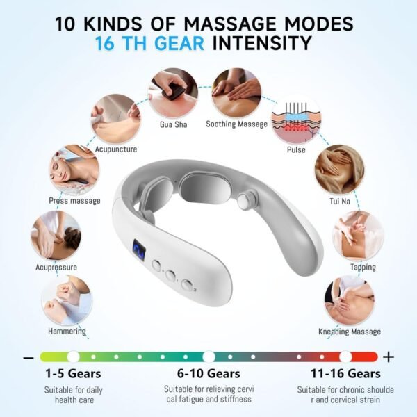 Xpudding Neckology Massageador de pescoço inteligente com calor, massageador elétrico de pescoço para alívio da dor, massageador de pescoço sem fio para mulheres - Imagem 3