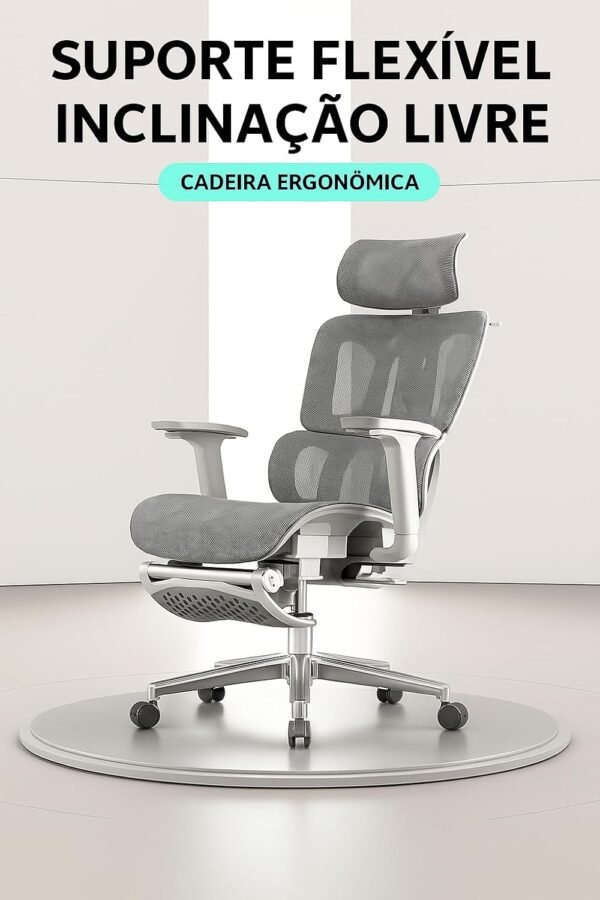 Cadeira Escritório Ergonomica DT3 com revestimento Mesh DT3 Vintex-F™, apoio de cabeça 3D,braços 5D,Estrutura em Alumínio+Nylon,suporta até 160kg (Cinza claro)