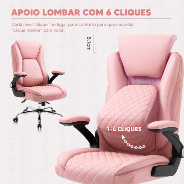 YAMASORO Cadeira Executiva Premium Cadeira Escritorio Presidente Apoio de Cabeça Ajustável e Ângulo do Apoio Lombar Ajustável com Base Cromada, Rosa - Imagem 3