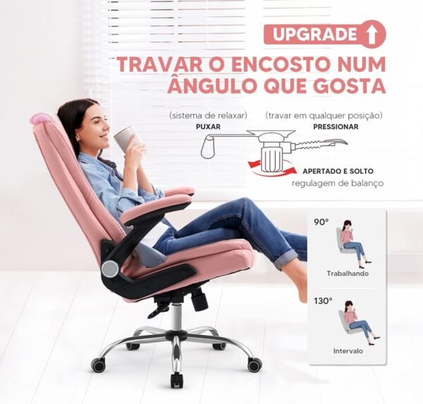 YAMASORO Cadeira Executiva Premium Cadeira Escritorio Presidente Apoio de Cabeça Ajustável e Ângulo do Apoio Lombar Ajustável com Base Cromada, Rosa - Imagem 4