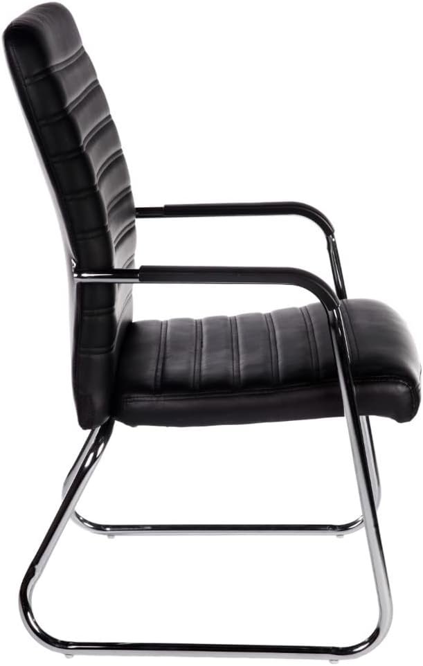 Atacadeiras Cadeira Fixa W-22 Store - Moderno - Preto - Couro PU - Aço Cromado - Encosto Alto - Apoios de Braços Integrados - Escritório - Imagem 3