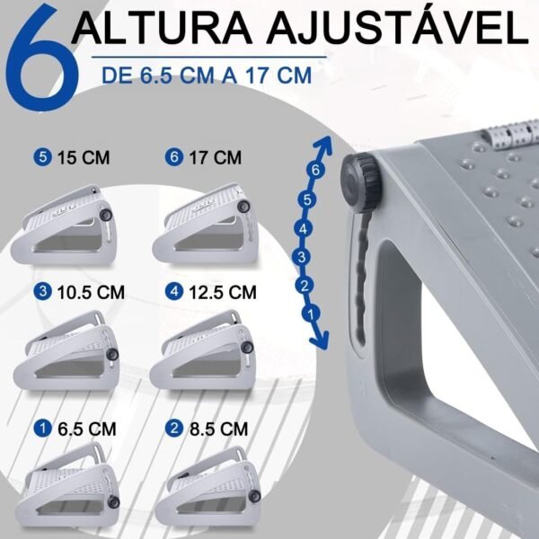 Banquinho Apoio para os Pés, Embaixo da Mesa com 6 Alturas Ajustáveis - Rodas de Massagem e Design Ergonômico - Imagem 3