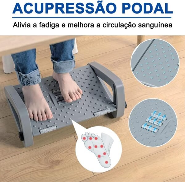 Banquinho Apoio para os Pés, Embaixo da Mesa com 6 Alturas Ajustáveis - Rodas de Massagem e Design Ergonômico - Imagem 4