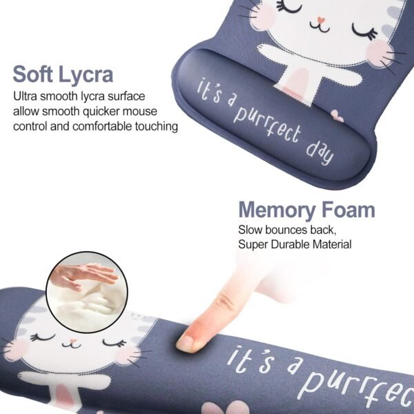 Apoio de pulso ToLuLu com gel ergonômico para computador, laptop, escritório, casa, mouse pad confortável, suporte de pulso, espuma de memória para facilitar a digitação da dor, gato fofo - Imagem 3