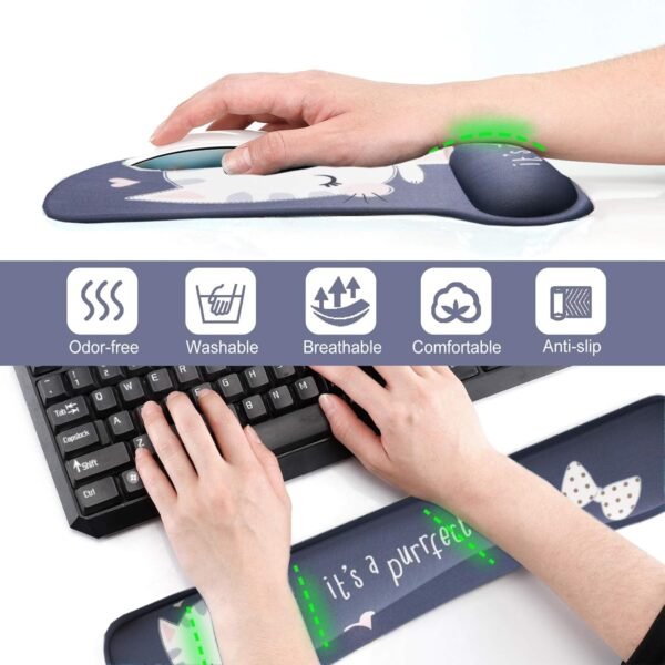 Apoio de pulso ToLuLu com gel ergonômico para computador, laptop, escritório, casa, mouse pad confortável, suporte de pulso, espuma de memória para facilitar a digitação da dor, gato fofo - Imagem 4