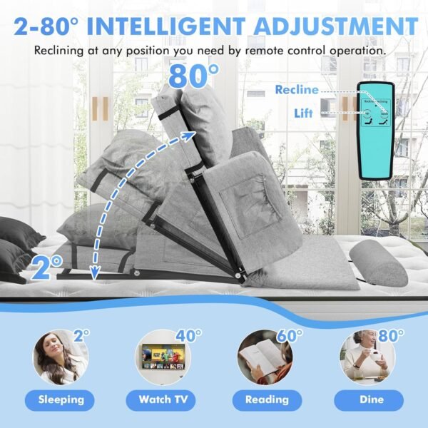 YUCHENGTECH Encosto elétrico para cama com apoio de braço Encosto de cama para sentar no pescoço, suporte lombar e costas para idosos grávidas 150 kg - Imagem 3