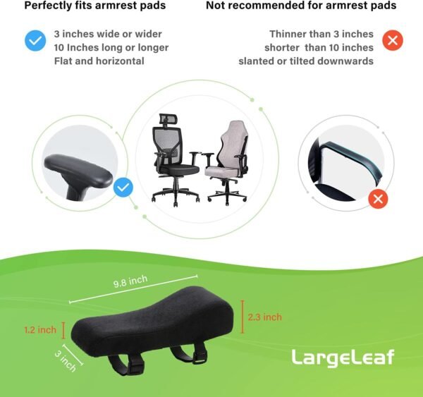 LargeLeaf Cadeira ergonômica de escritório e jogos com almofadas de apoio de braço de espuma viscoelástica conjunto de 2 peças - Imagem 4