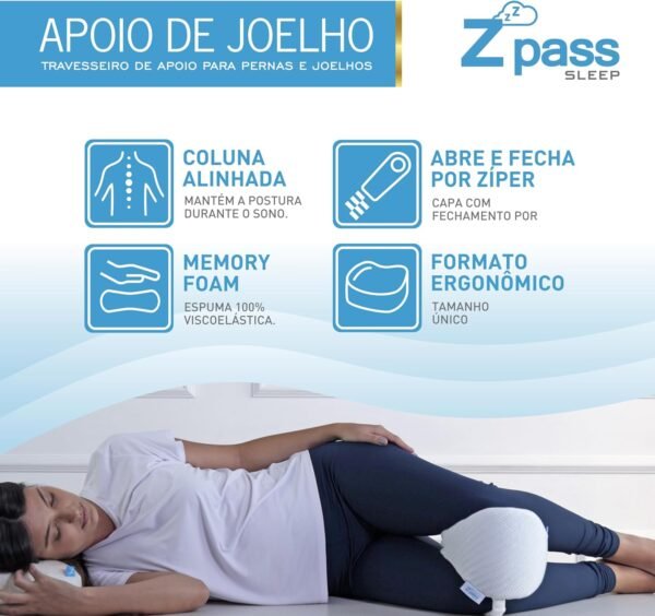 Z Pass Sleep Travesseiro de Joelho Nasa Apoio de Pernas para Coluna Alinhada com alça confortável para fixar na perna D50 - Branco - Imagem 4