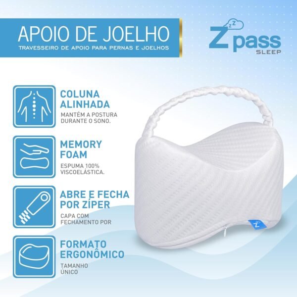 Z Pass Sleep Travesseiro de Joelho Nasa Apoio de Pernas para Coluna Alinhada com alça confortável para fixar na perna D50 - Branco - Imagem 7