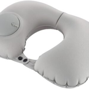 Almofada Inflável de Pescoço para Viagem, Travesseiro Portátil e Confortável para Avião, Carro e Relaxamento (Cinza)