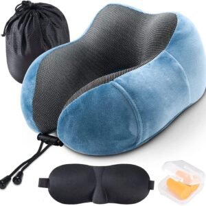 Almofada de Pescoço, Apoio Encosto de Pescoço Silent para Viagem Ergonômico em Forma de U，Off Night Azul